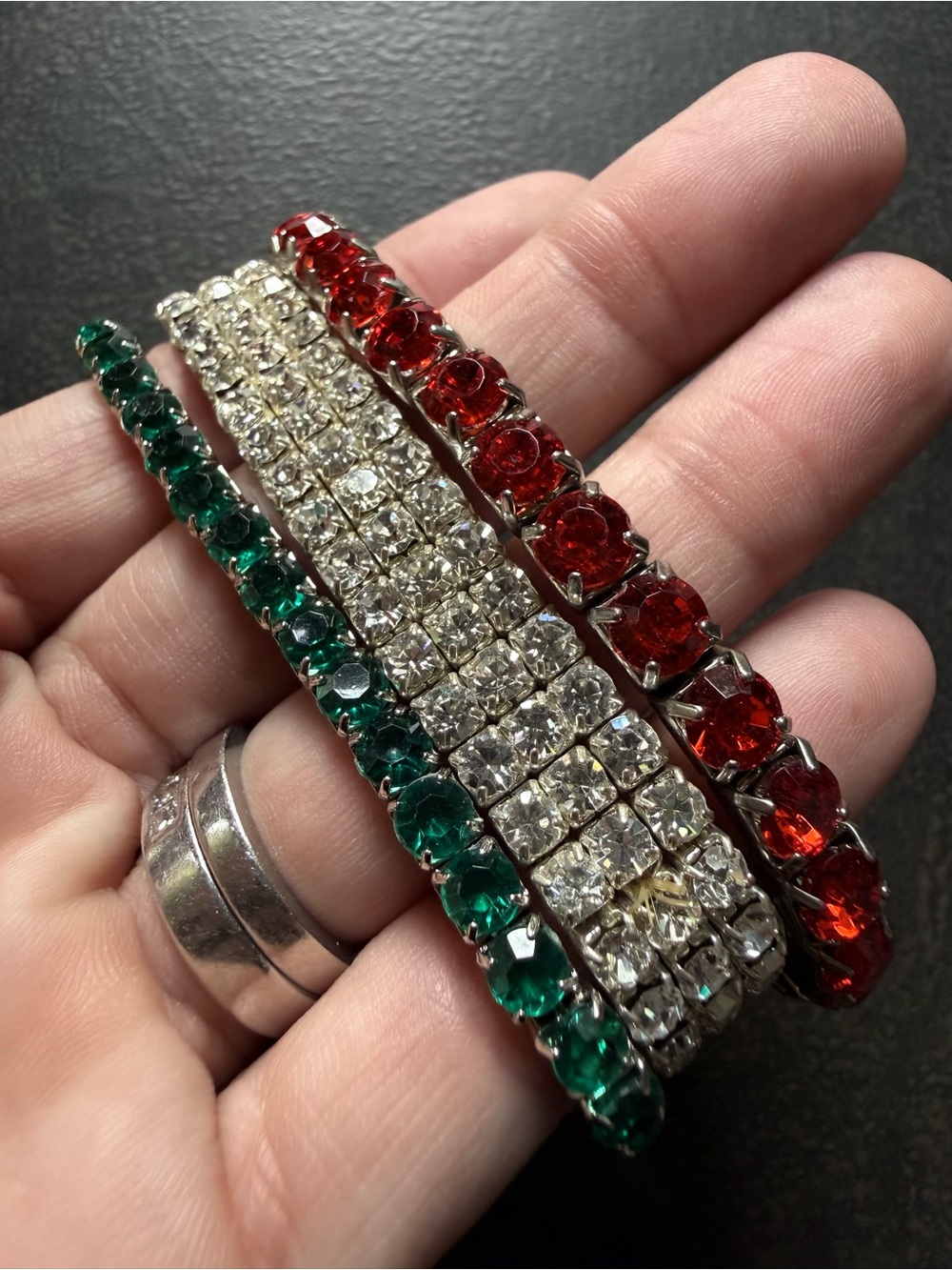 Sparkling Red, Clear & Emerald Stretch Tennis Bracelet Trio